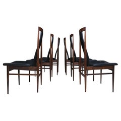 Set of Six High-Back Brazilian Rosewood Dining Chairs  Scandinavian, c. 1960s