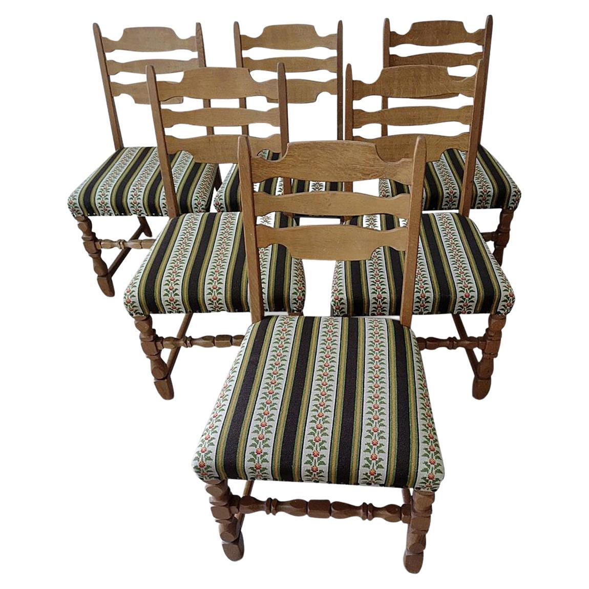 Set of Six Highback Oak Dining Chairs by Henry Kjaernulf For Sale
