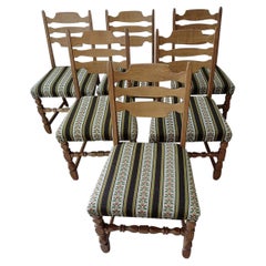 Set of Six Highback Oak Dining Chairs by Henry Kjaernulf