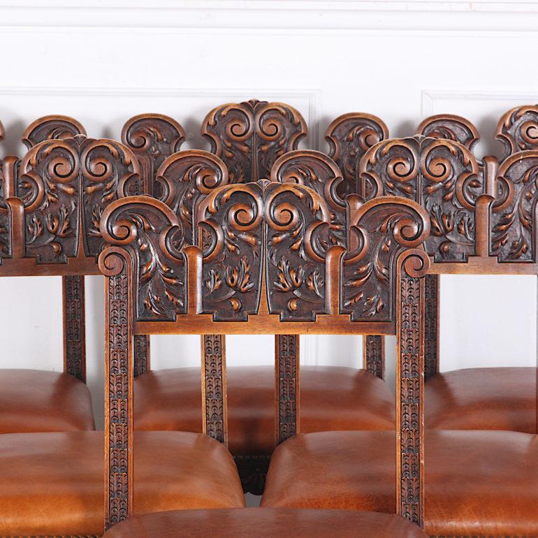 European Set of Six Highly-Carved Walnut Dining Chairs