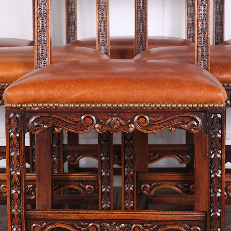 20th Century Set of Six Highly-Carved Walnut Dining Chairs