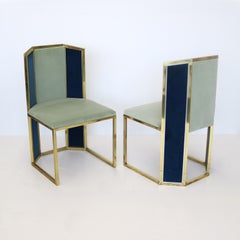 Set of Six Hollywood Regency Style Side Chairs with Brass Frames