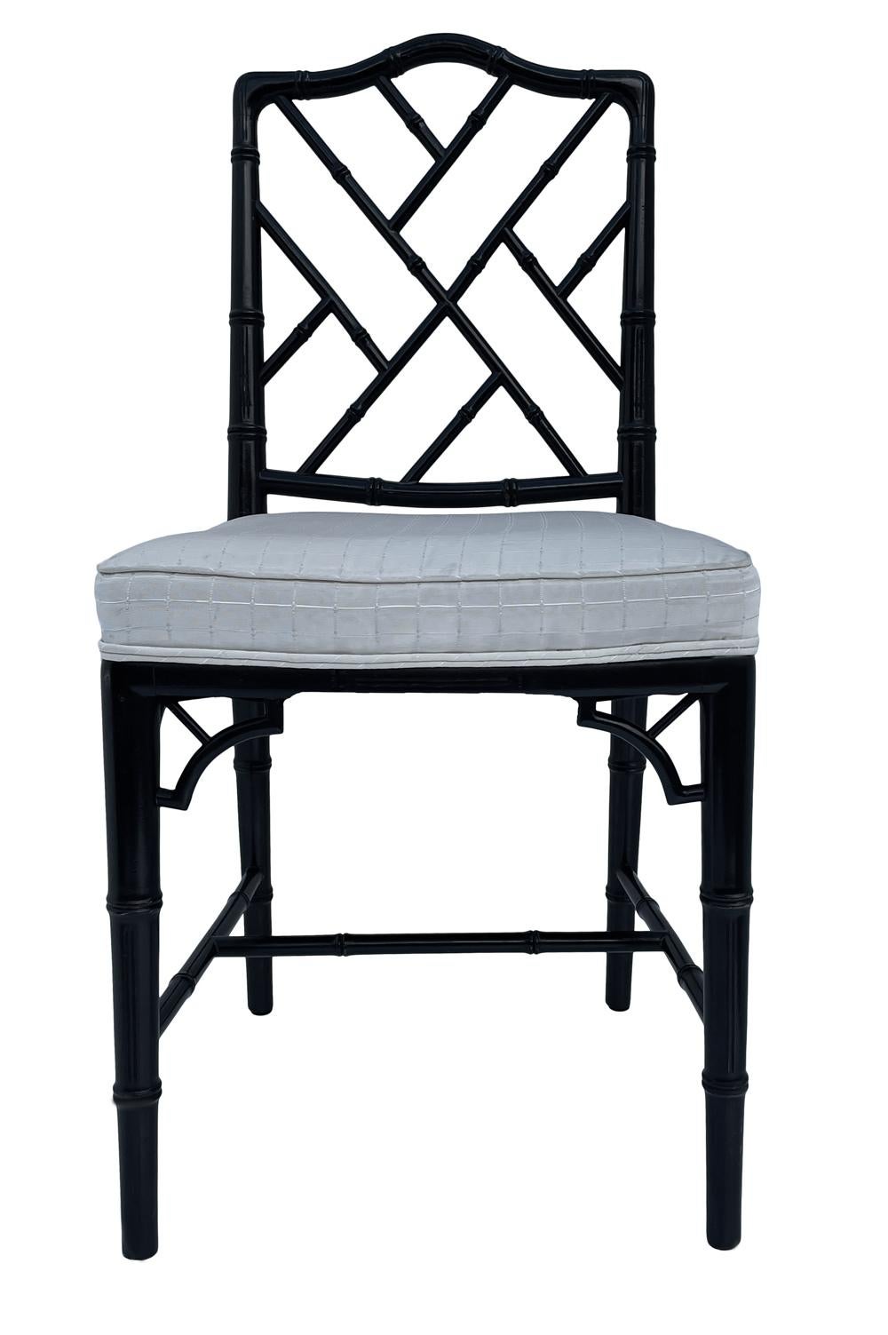 Set of Six Hollywood Regency Faux Bamboo Chinoiserie Dining Chairs in Black 3