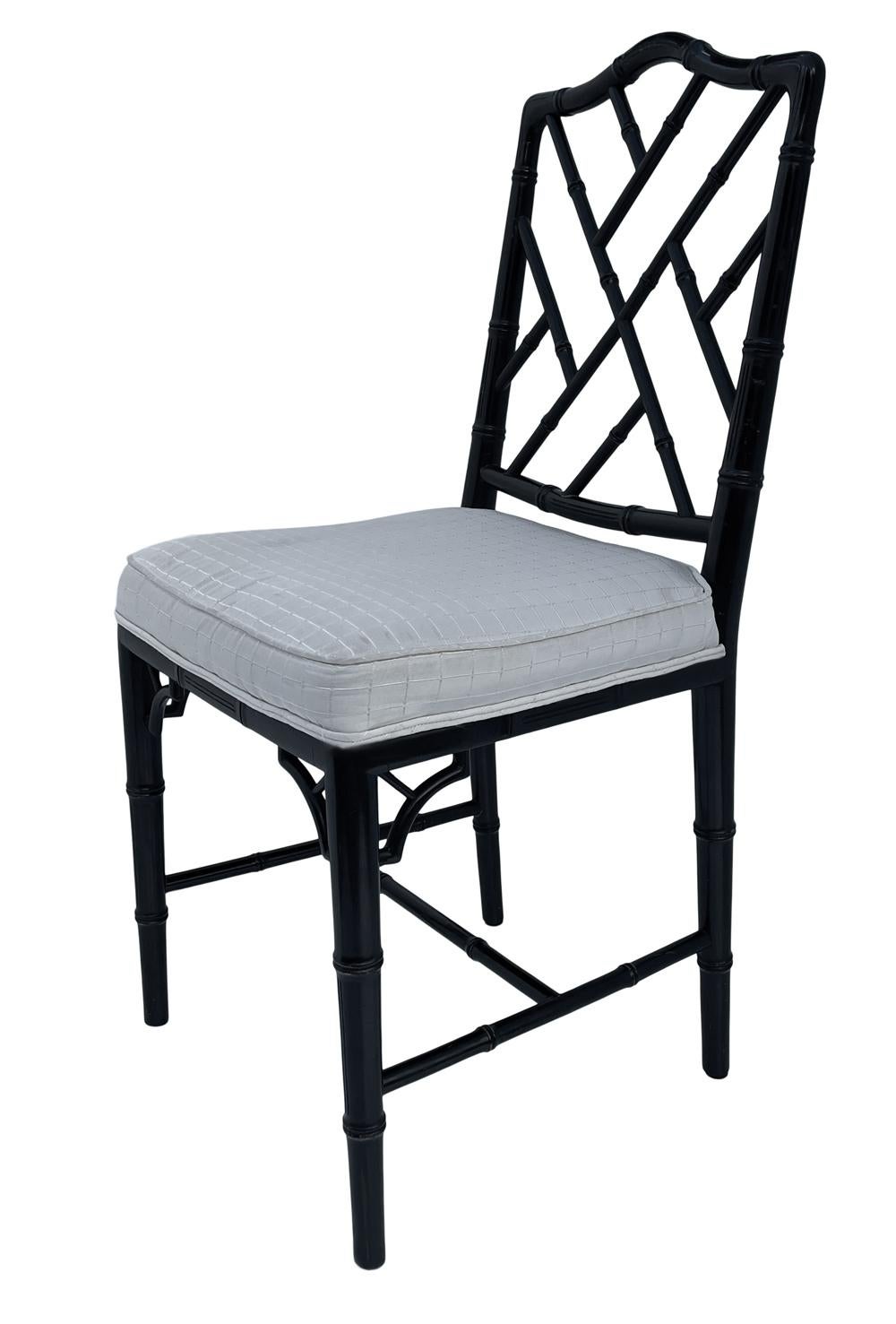 Set of Six Hollywood Regency Faux Bamboo Chinoiserie Dining Chairs in Black 4