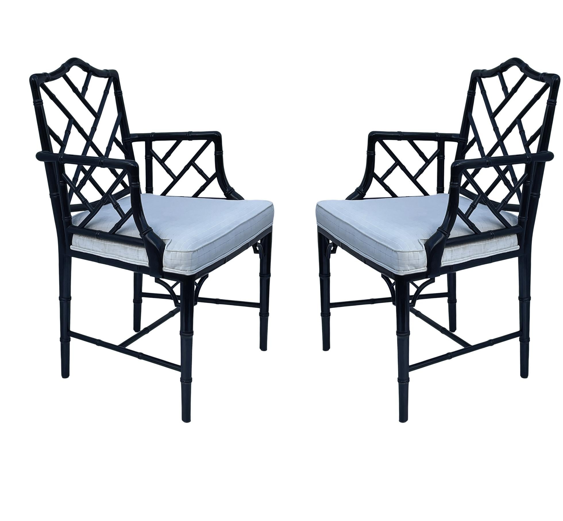 Set of Six Hollywood Regency Faux Bamboo Chinoiserie Dining Chairs in Black 5
