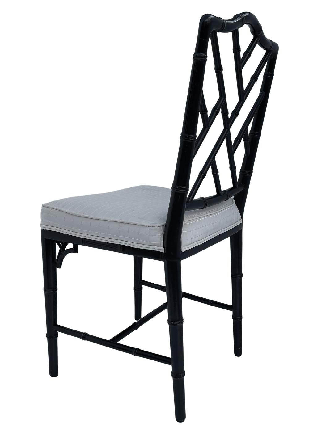 Set of Six Hollywood Regency Faux Bamboo Chinoiserie Dining Chairs in Black 6