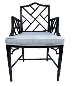 Set of Six Hollywood Regency Faux Bamboo Chinoiserie Dining Chairs in Black