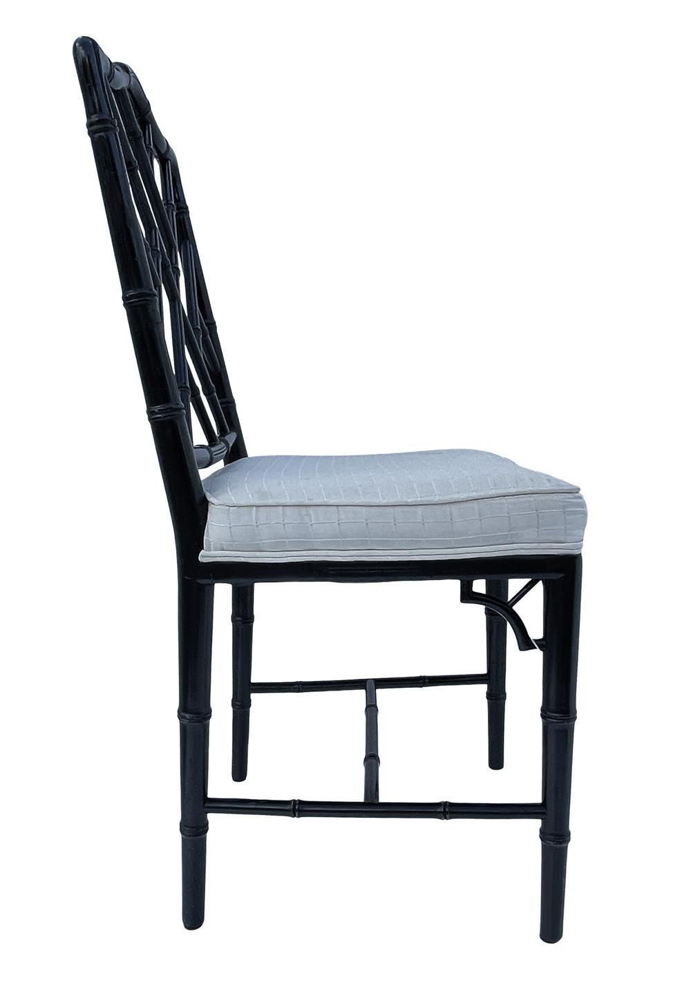 American Set of Six Hollywood Regency Faux Bamboo Chinoiserie Dining Chairs in Black