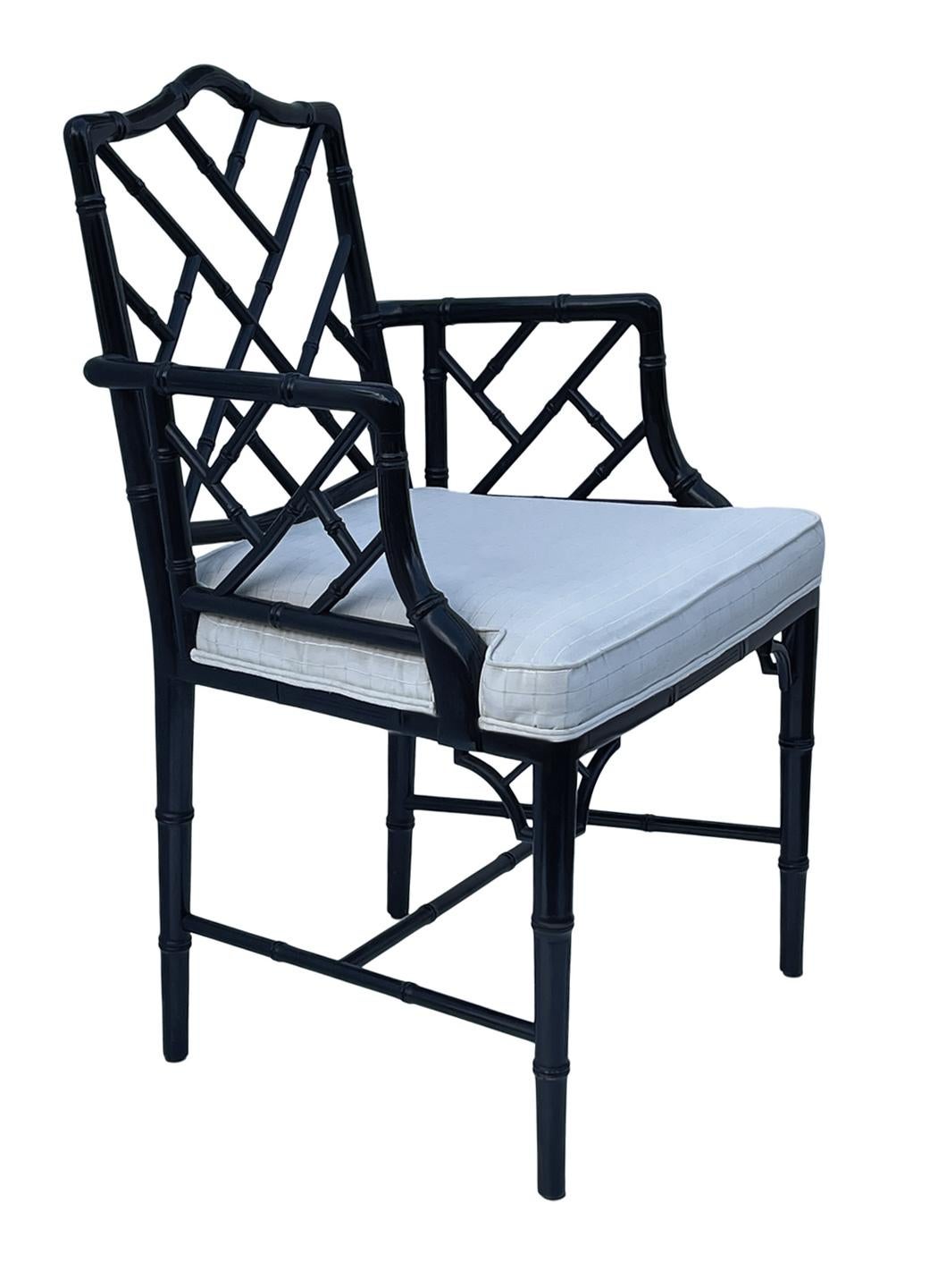 Late 20th Century Set of Six Hollywood Regency Faux Bamboo Chinoiserie Dining Chairs in Black