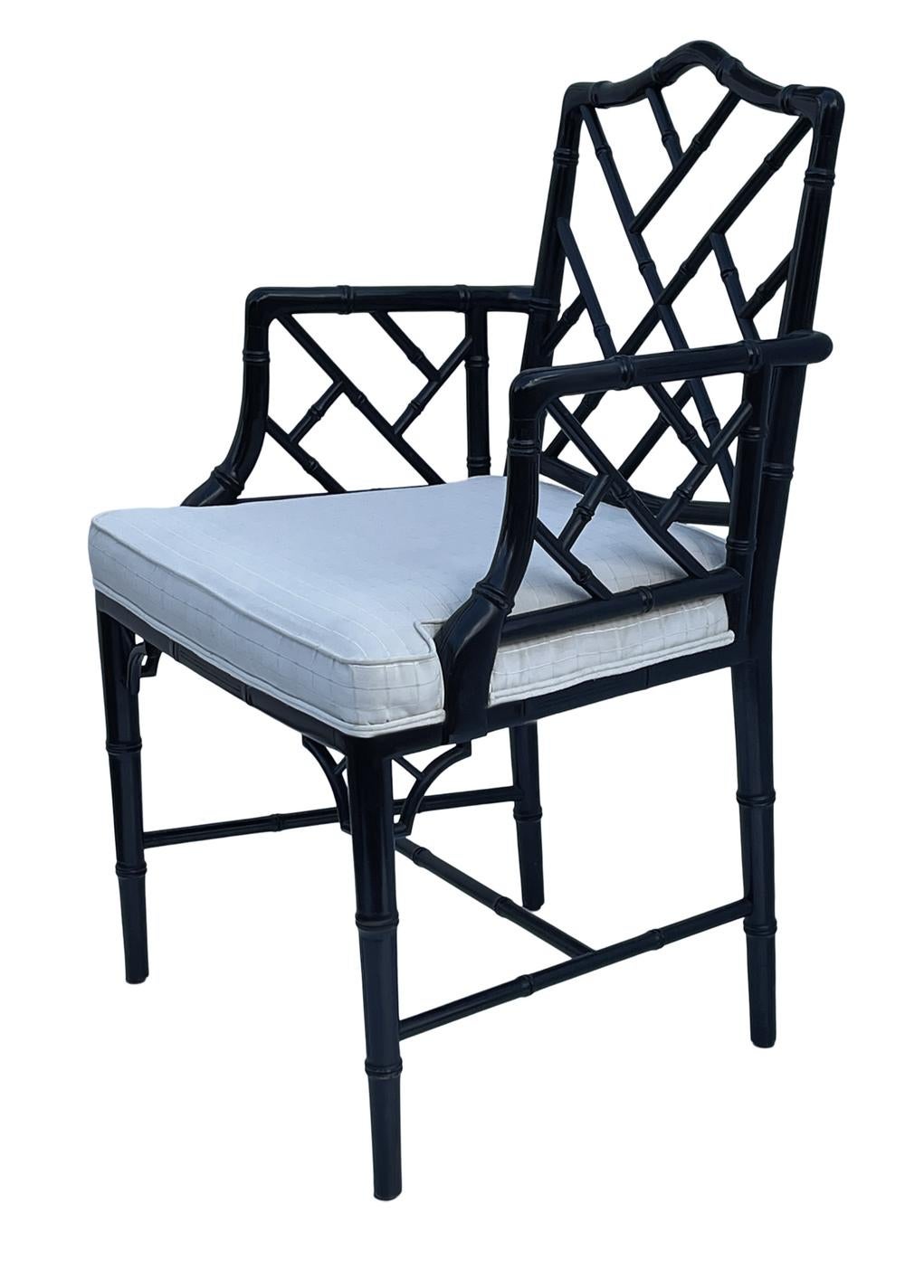 Set of Six Hollywood Regency Faux Bamboo Chinoiserie Dining Chairs in Black 1