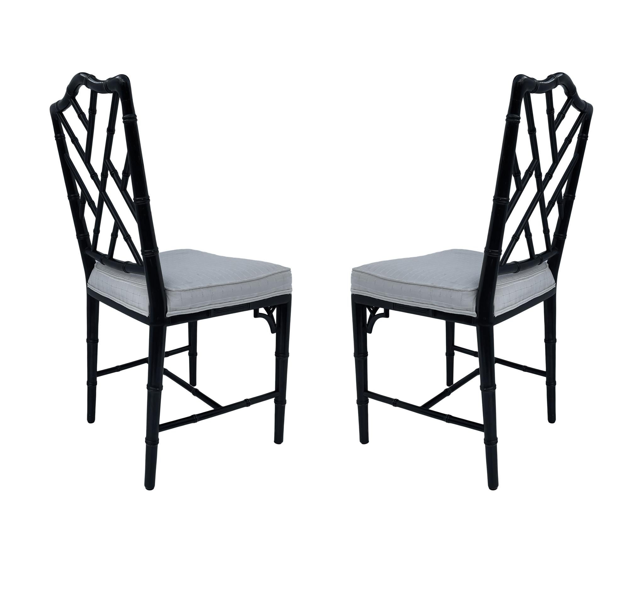 Set of Six Hollywood Regency Faux Bamboo Chinoiserie Dining Chairs in Black 2