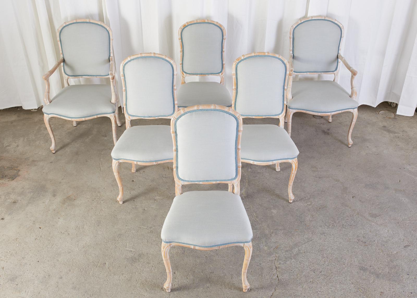 American Set of Six Hollywood Regency Faux Bamboo Dining Chairs