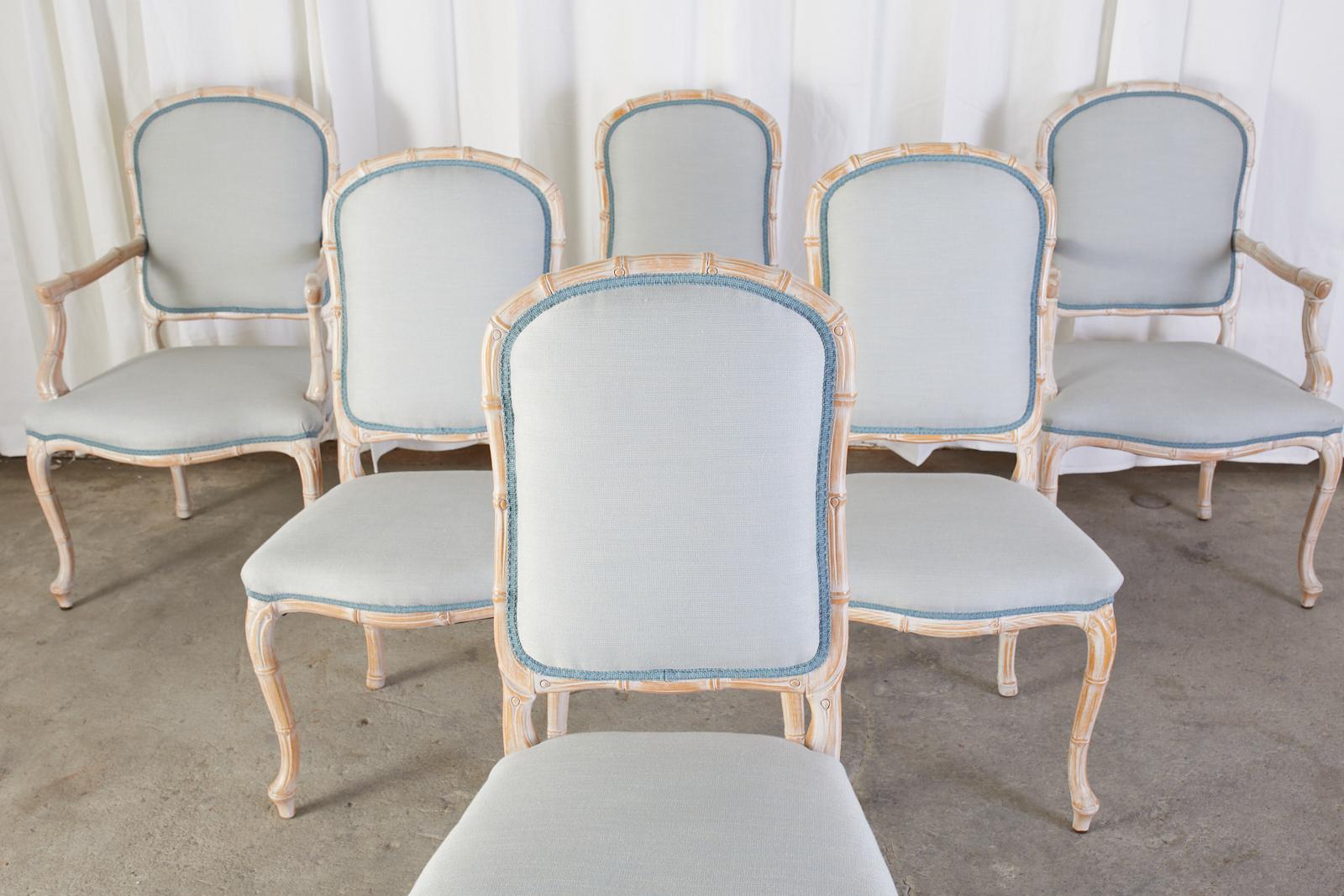 20th Century Set of Six Hollywood Regency Faux Bamboo Dining Chairs