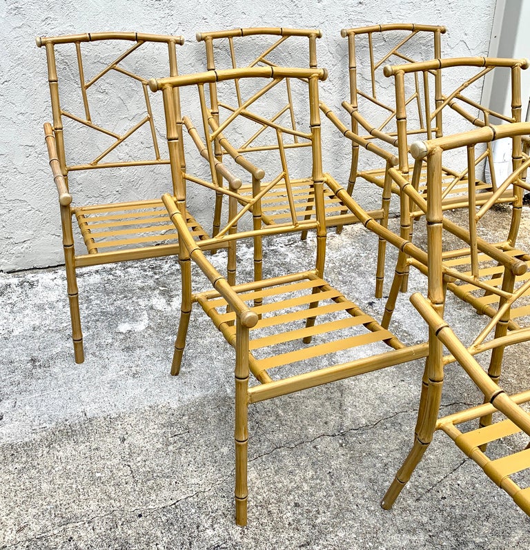 Set of Six Hollywood Regency Faux Bamboo Garden Chairs For Sale at 1stDibs