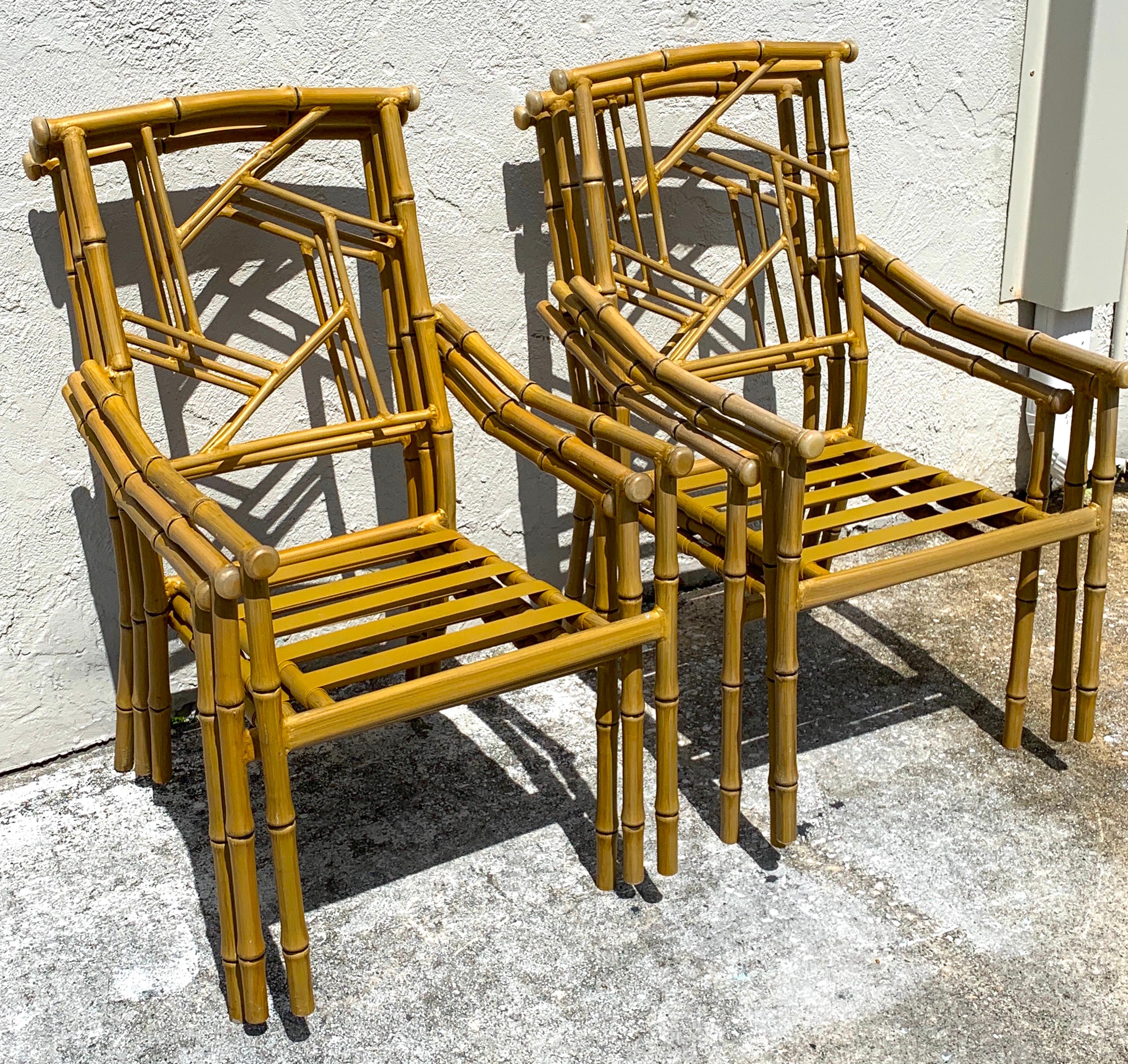 Set of Six Hollywood Regency Faux Bamboo Garden Chairs For Sale at 1stDibs