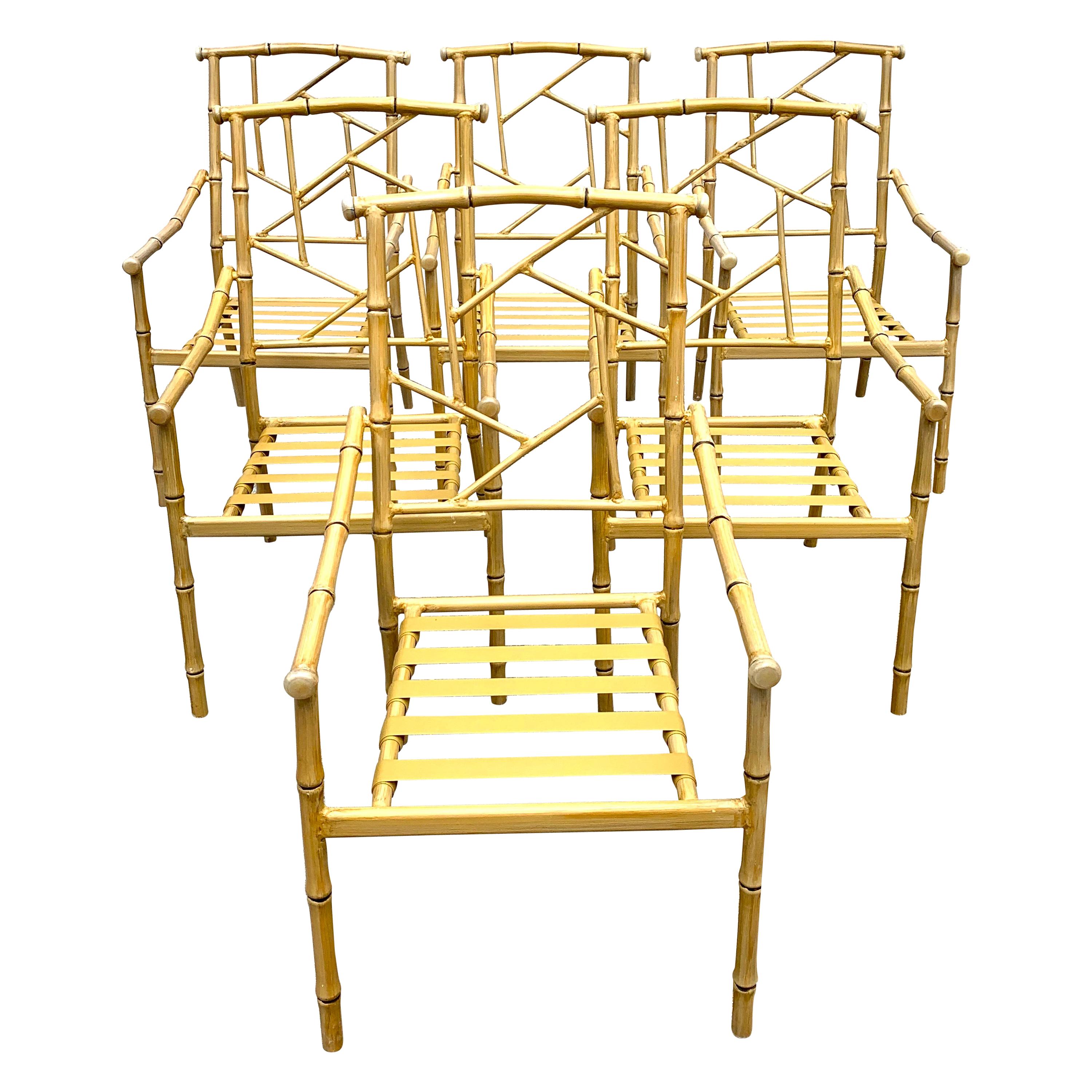 Set of Six Hollywood Regency Faux Bamboo Garden Chairs For Sale at 1stDibs