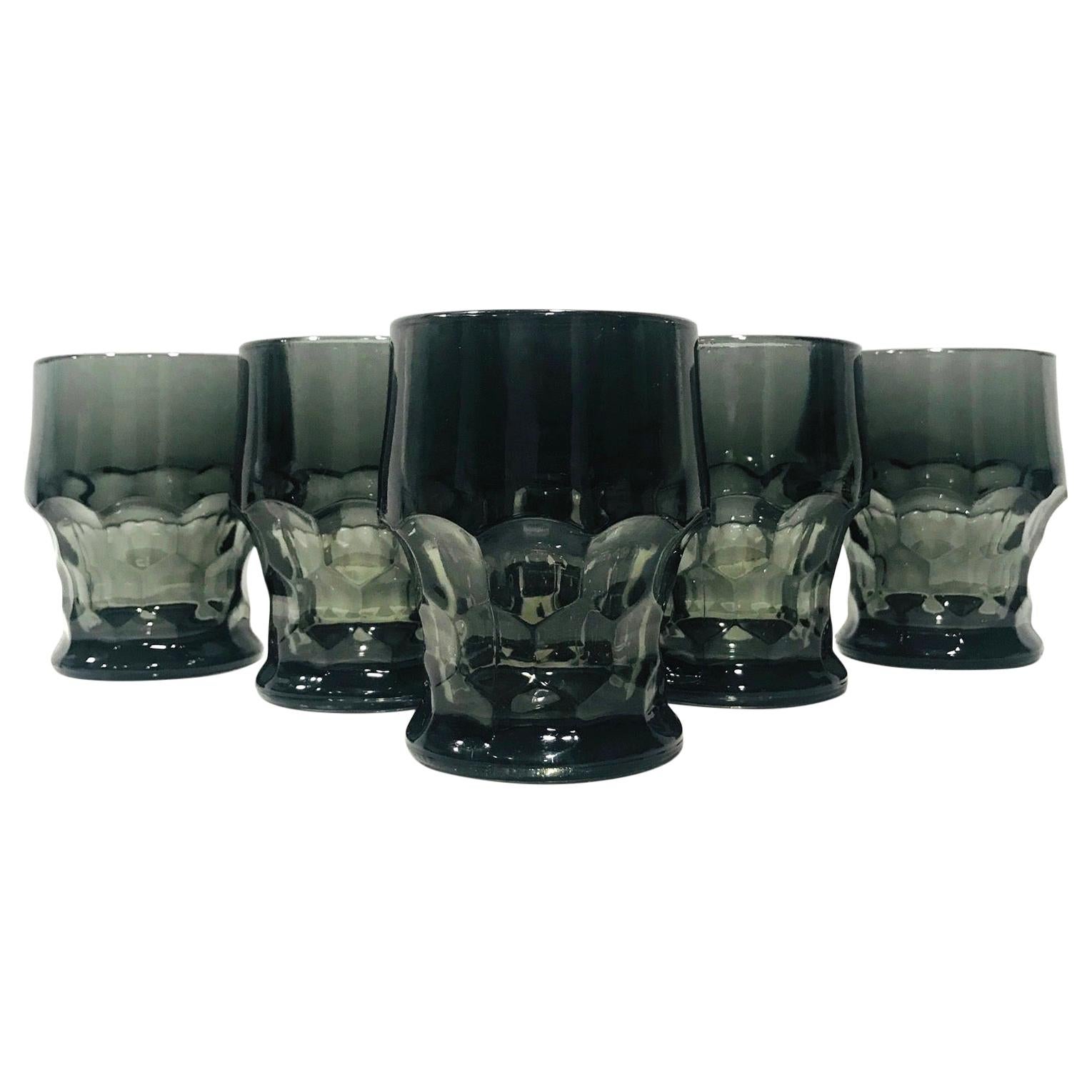 Set of Six Hollywood Regency Gothic Black Barware Rock Glasses, 1960s
