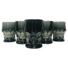 Set of Six Hollywood Regency Gothic Black Barware Rock Glasses, 1960s