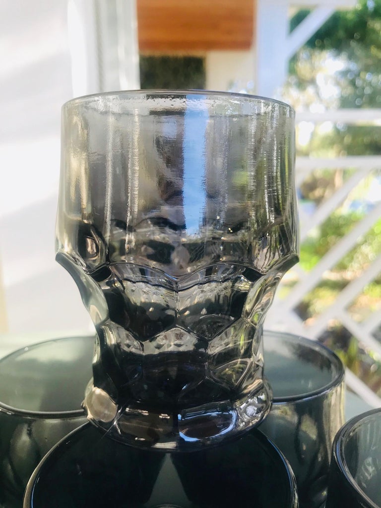 Set of Six Hollywood Regency Gothic Style Barware Glasses in Black