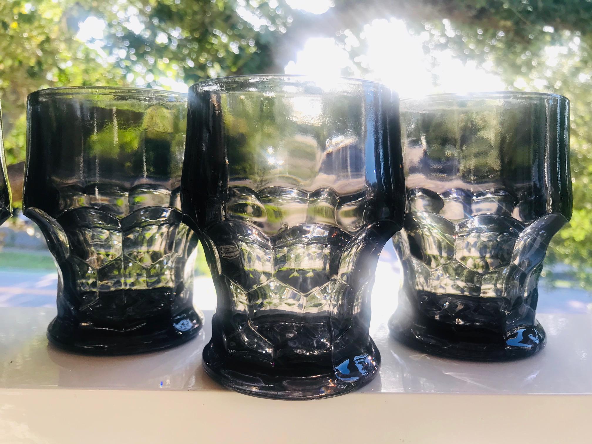 Molded Set of Six Hollywood Regency Gothic Style Barware Glasses in Black, circa 1960s
