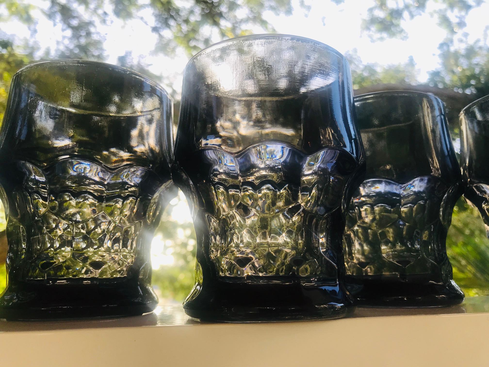 Mid-20th Century Set of Six Hollywood Regency Gothic Style Barware Glasses in Black, circa 1960s