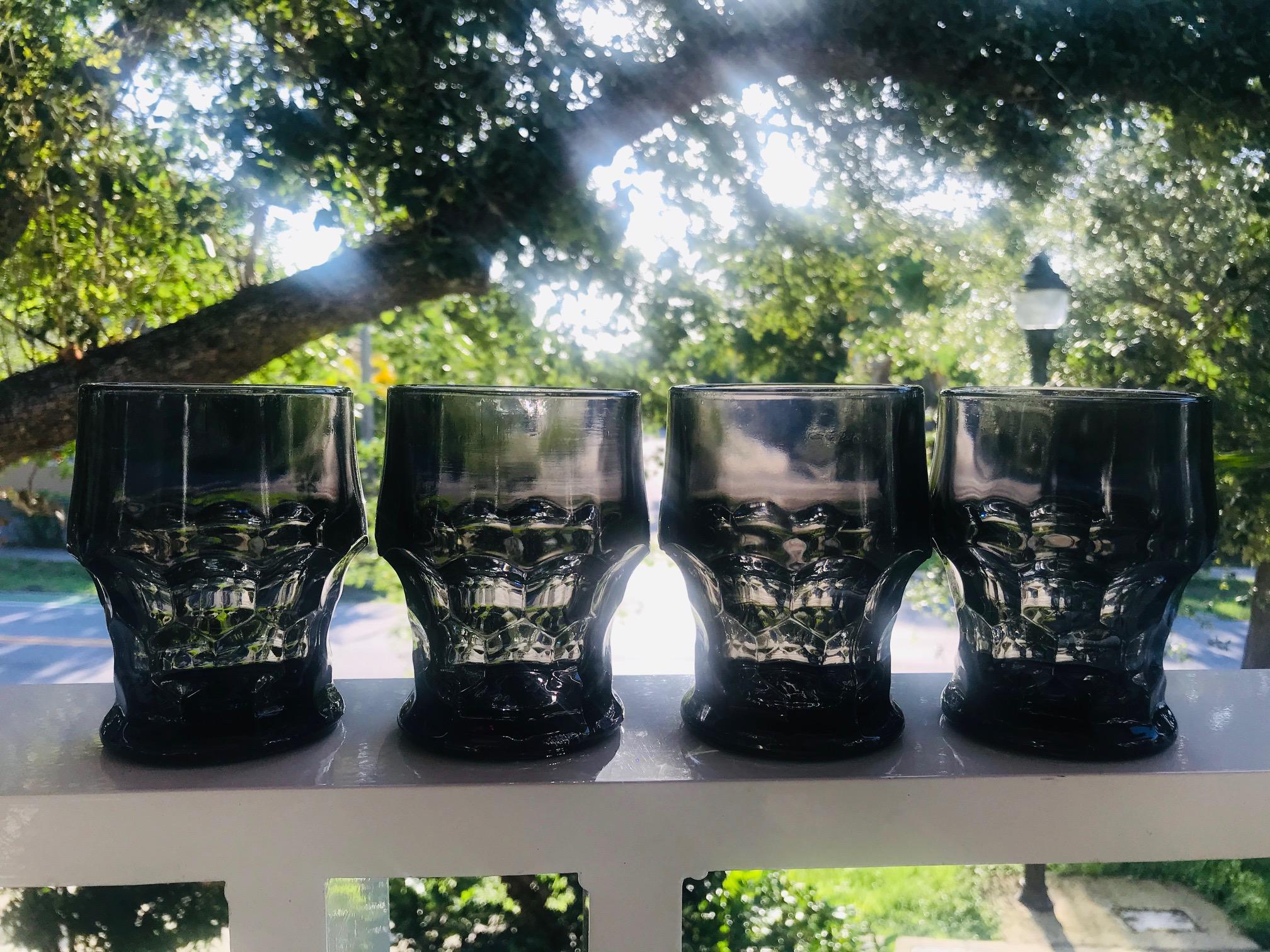 Set of Six Hollywood Regency Gothic Style Barware Glasses in Black, circa 1960s 2