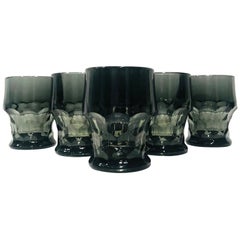 Set of Six Hollywood Regency Gothic Style Barware Glasses in Black, circa 1960s