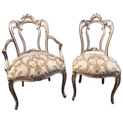 Set of Six Hollywood Regency Louis XV Style Silver Gilt Refinished Dining Chairs