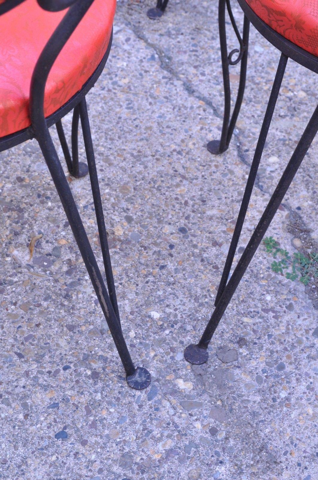 Set of Six Hollywood Regency Red Wrought Iron Ice Cream Parlor Dining Chairs 2