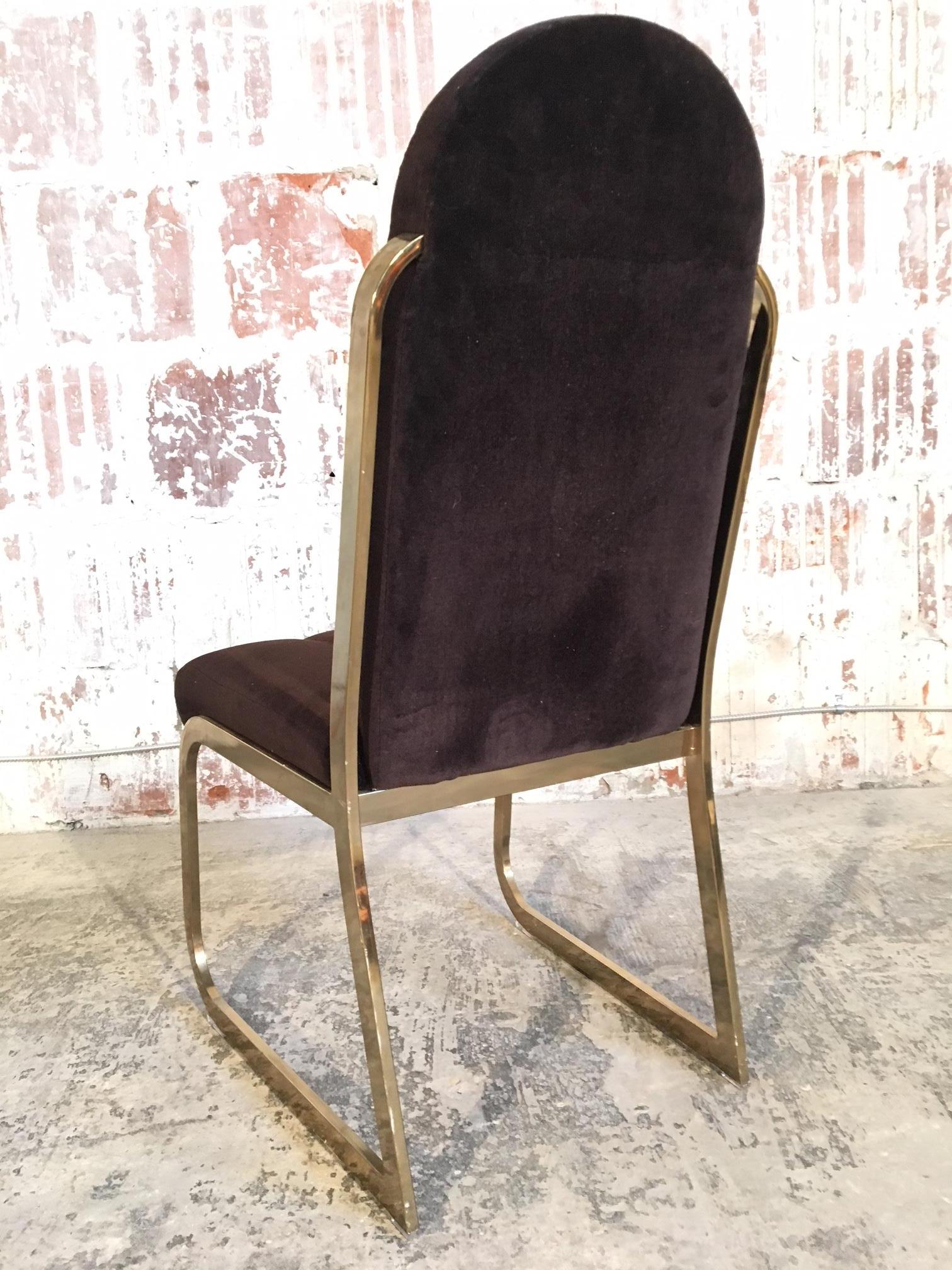 Set of Six Hollywood Regency Velvet and Brass Dining Chairs 1