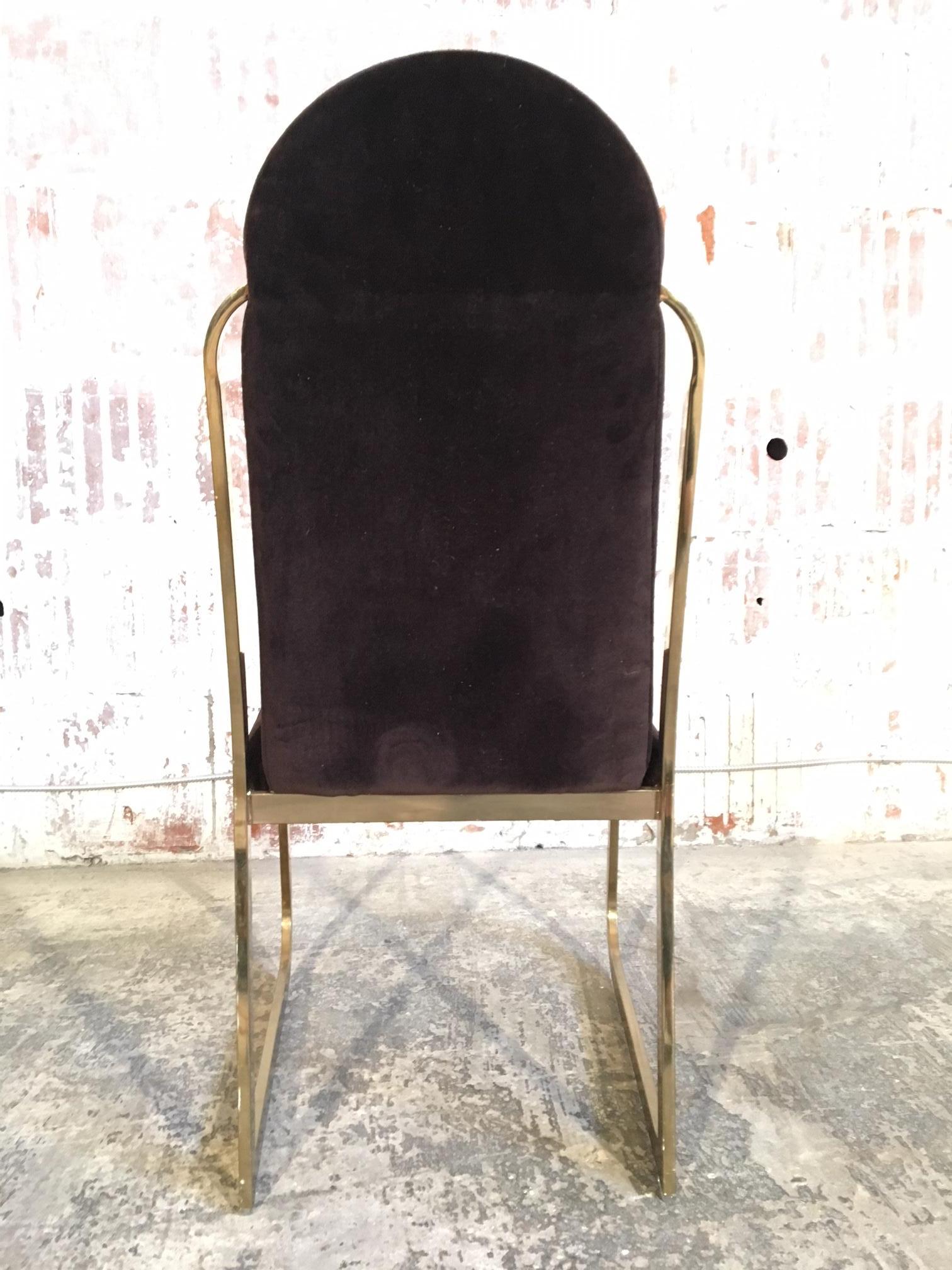 Set of Six Hollywood Regency Velvet and Brass Dining Chairs 2