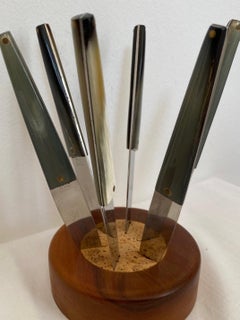 Set of Six Horn and Nutwood Fruit Knives by Carl Auböck