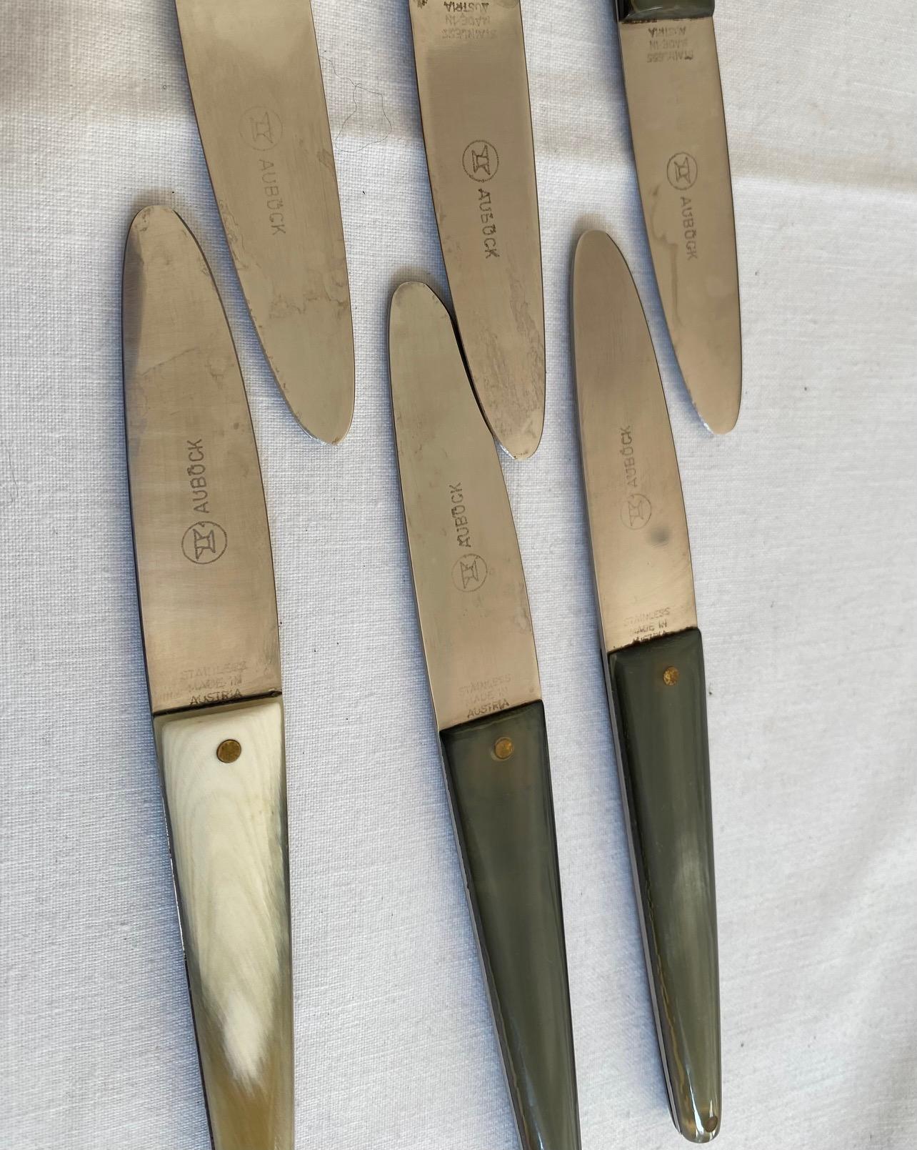 Mid-Century Modern Set of Six Horn and Nutwood Fruit Knives by Carl Auböck For Sale