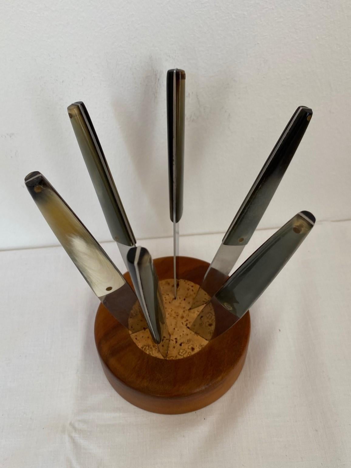 Set of Six Horn and Nutwood Fruit Knives by Carl Auböck For Sale 1