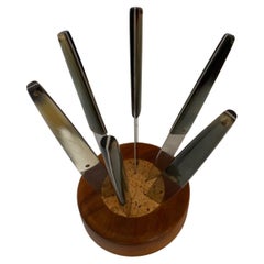 Set of Six Horn and Nutwood Fruit Knives by Carl Auböck 
