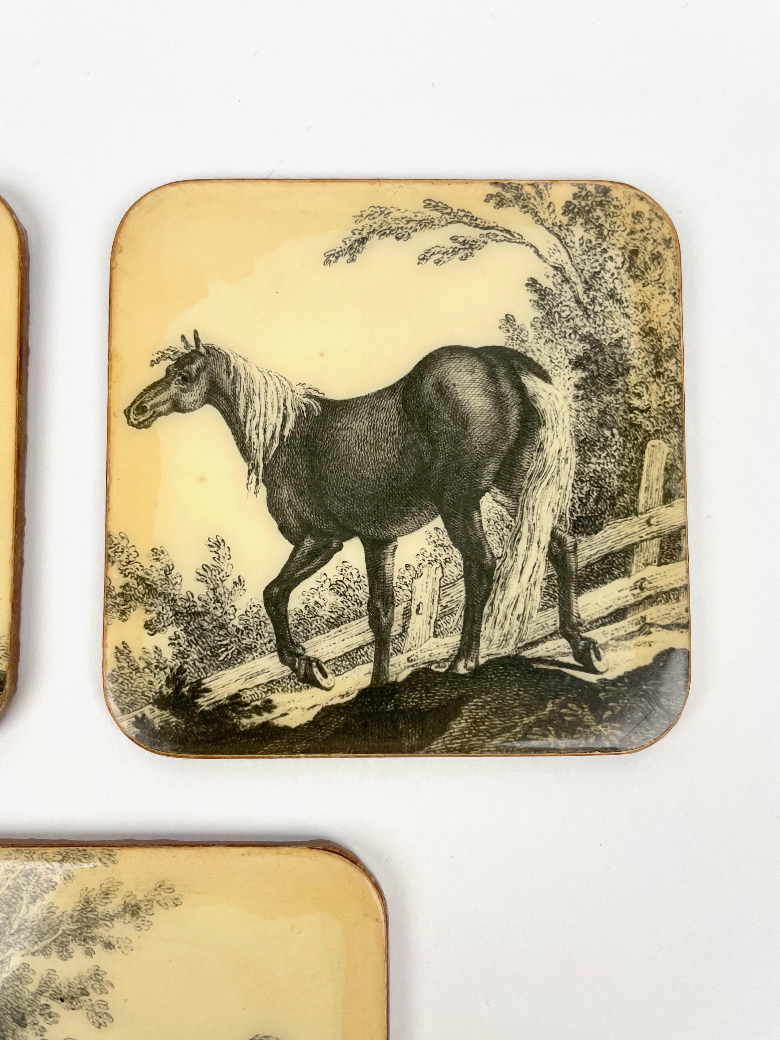Set of Six Horse Coasters in Lacquered Wood, Italy, 1950s For Sale 6