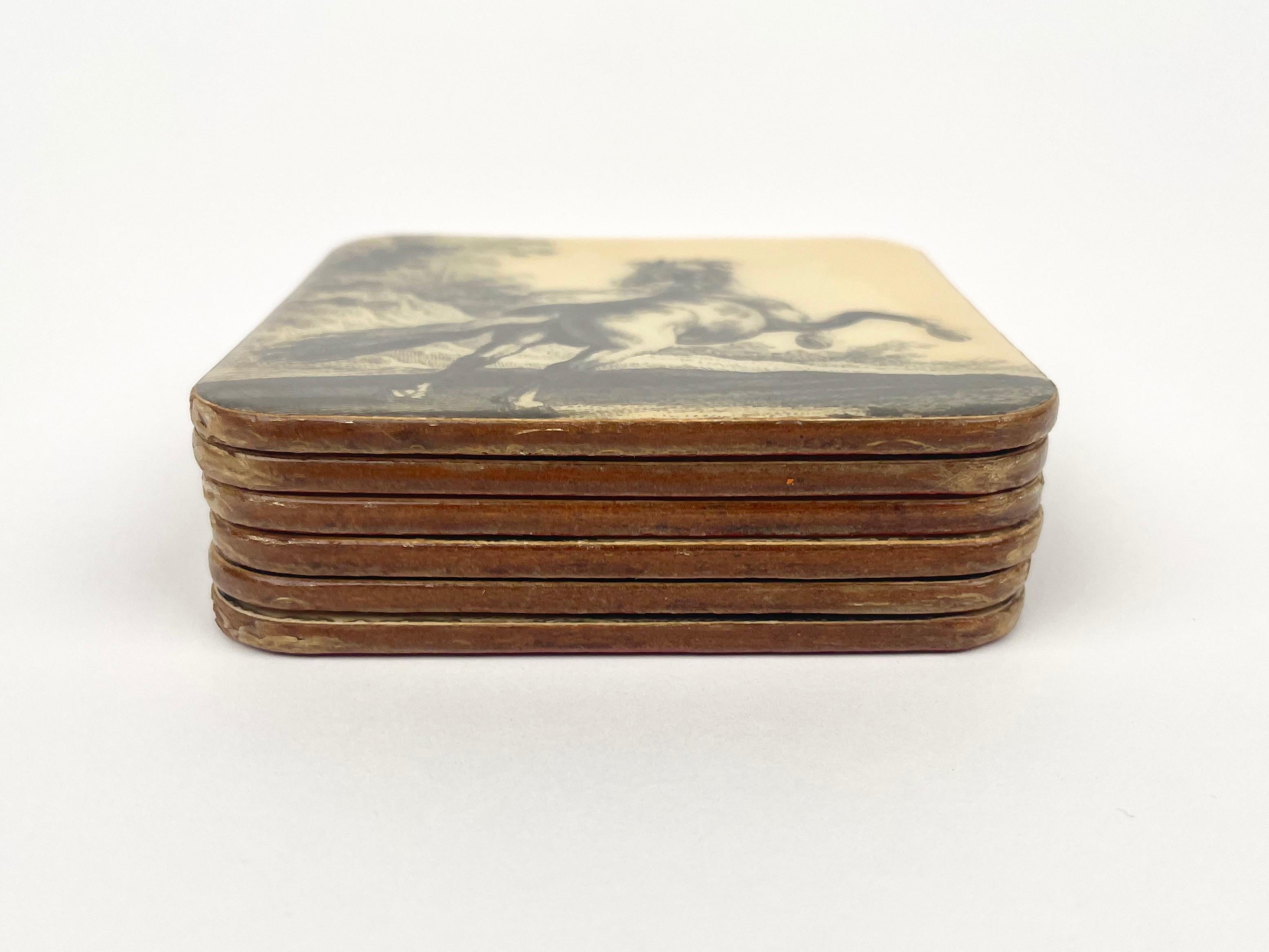 Set of Six Horse Coasters in Lacquered Wood, Italy, 1950s For Sale 7