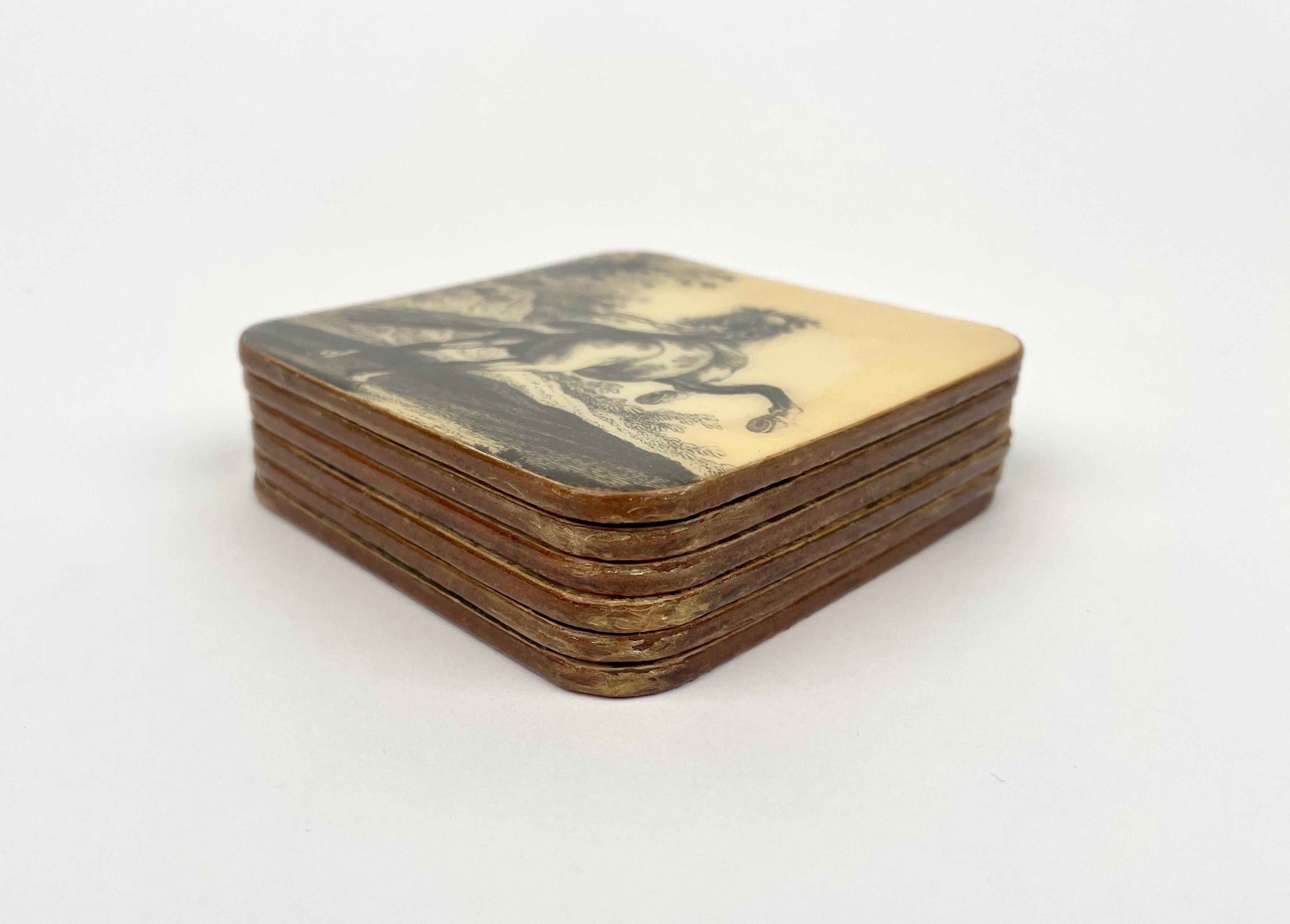 Set of Six Horse Coasters in Lacquered Wood, Italy, 1950s For Sale 8