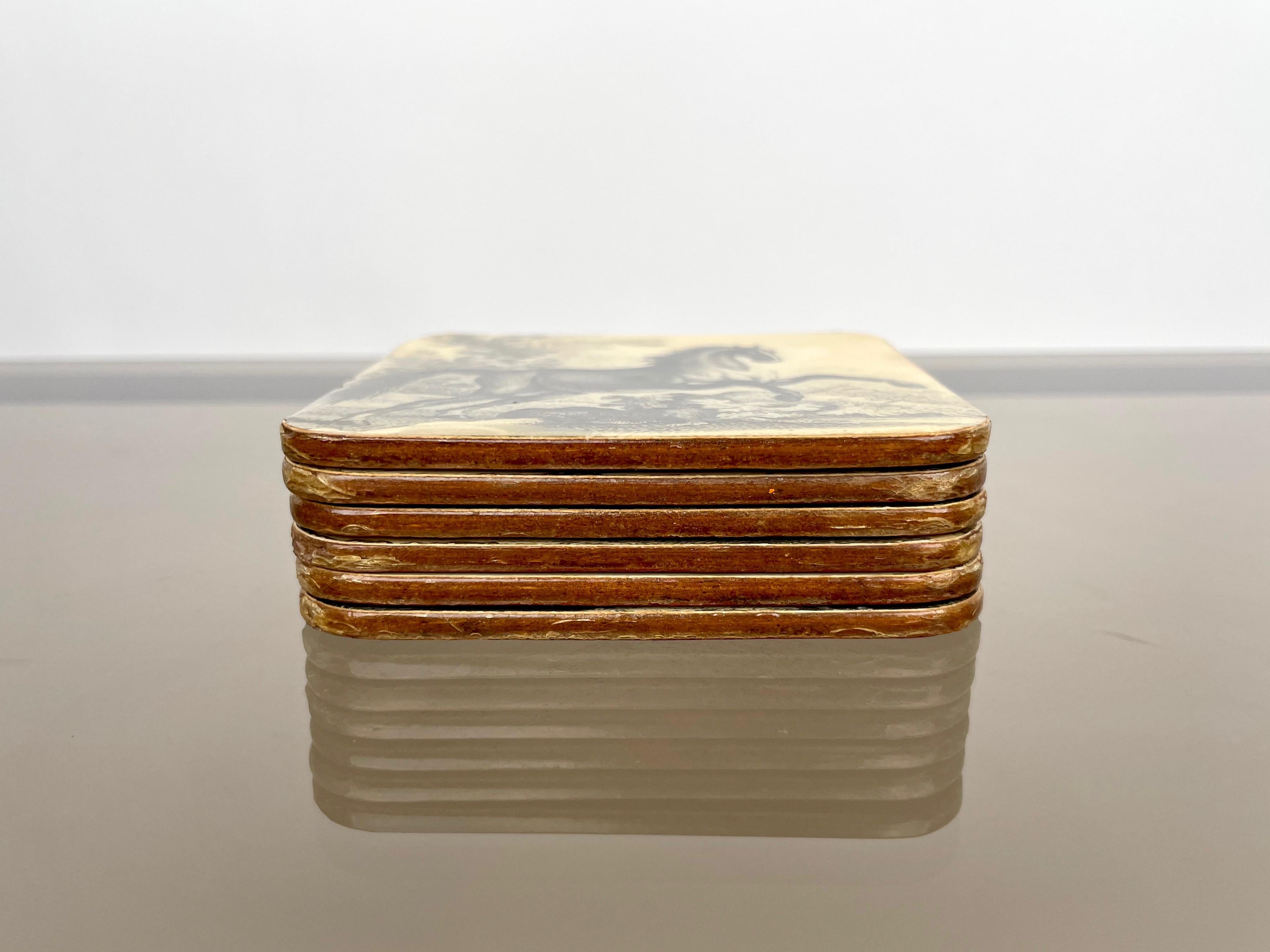 Set of Six Horse Coasters in Lacquered Wood, Italy, 1950s For Sale 9