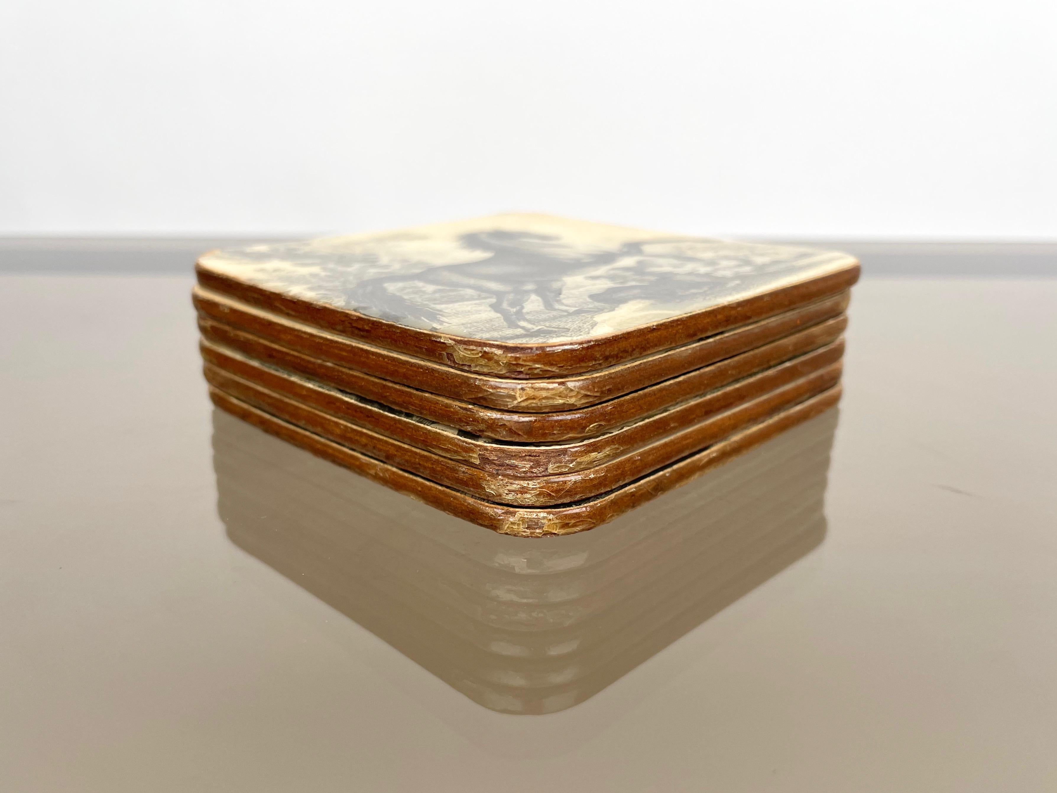 Set of Six Horse Coasters in Lacquered Wood, Italy, 1950s For Sale 10