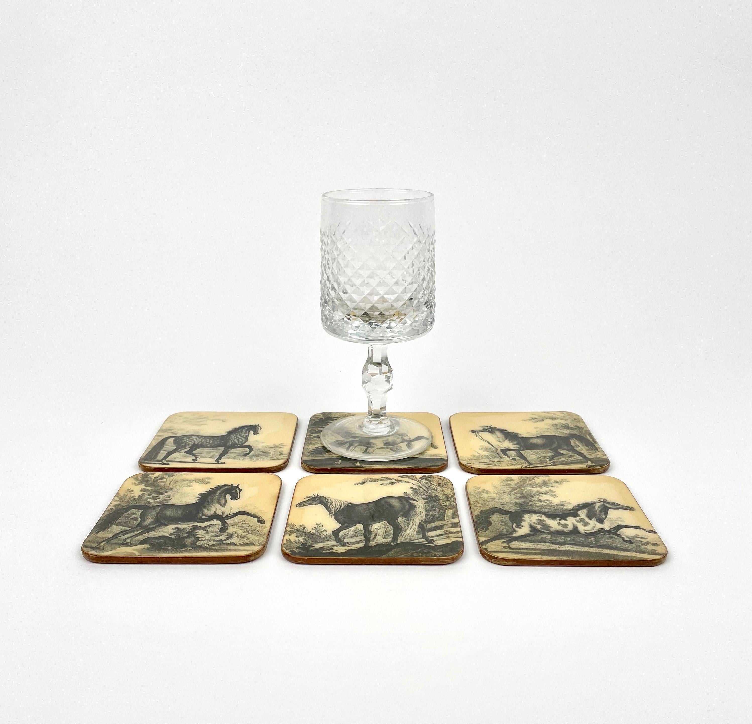 Mid-20th Century Set of Six Horse Coasters in Lacquered Wood, Italy, 1950s For Sale
