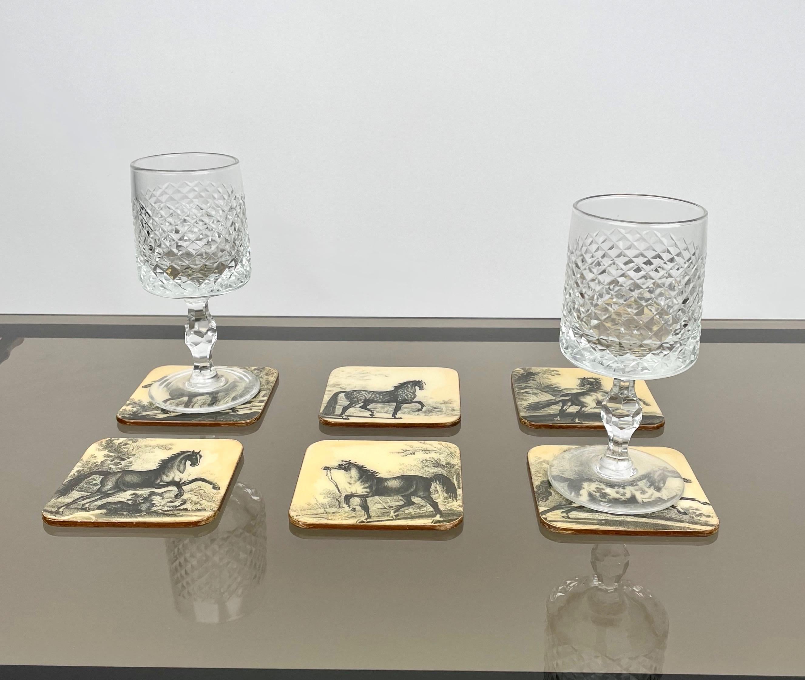 Set of Six Horse Coasters in Lacquered Wood, Italy, 1950s For Sale 3