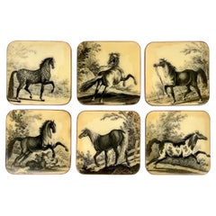 Juego de seis posavasos de caballo en madera lacada, Italia, años 50