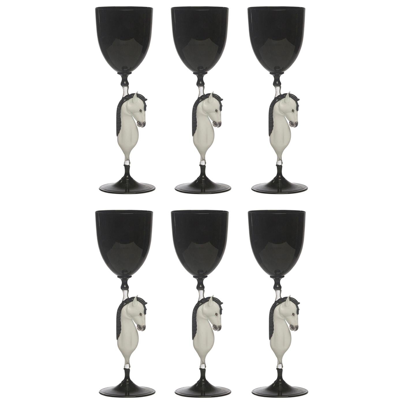 Set of Six Horse Murano Wine Glasses #1