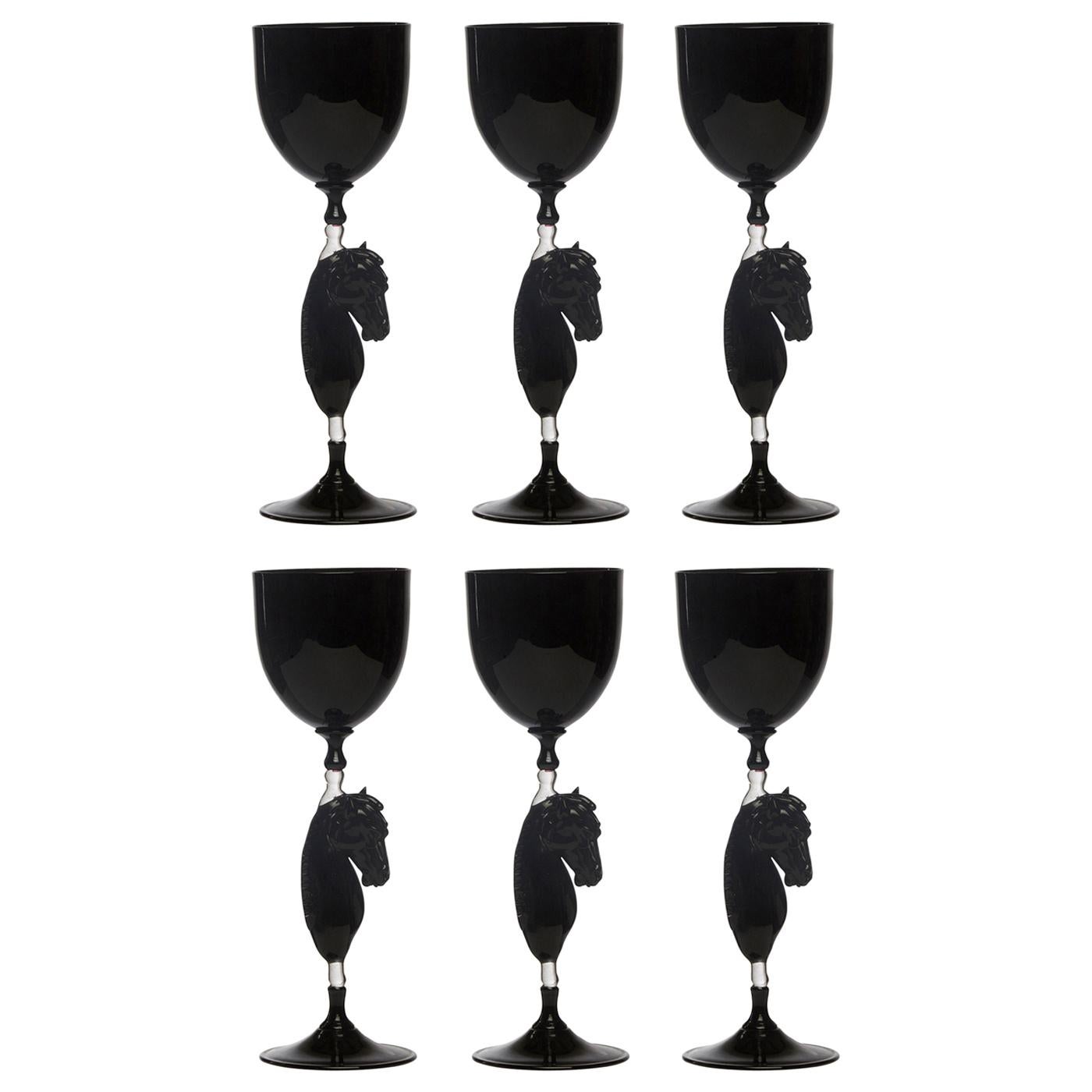 Set of Six Horse Murano Wine Glasses #6