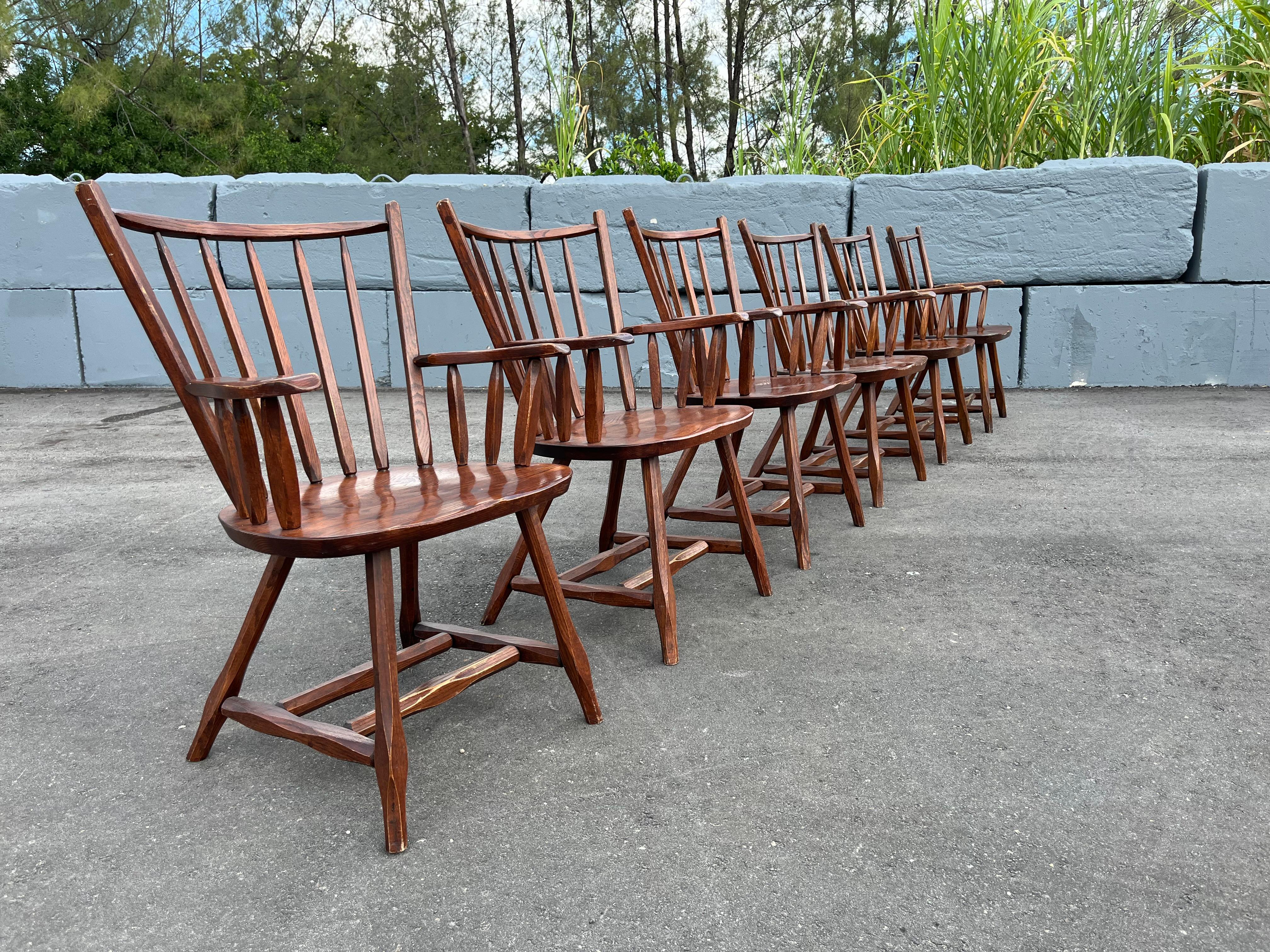 Set of Six Hunt Arm Chairs, Pine, Oak, NY For Sale 6