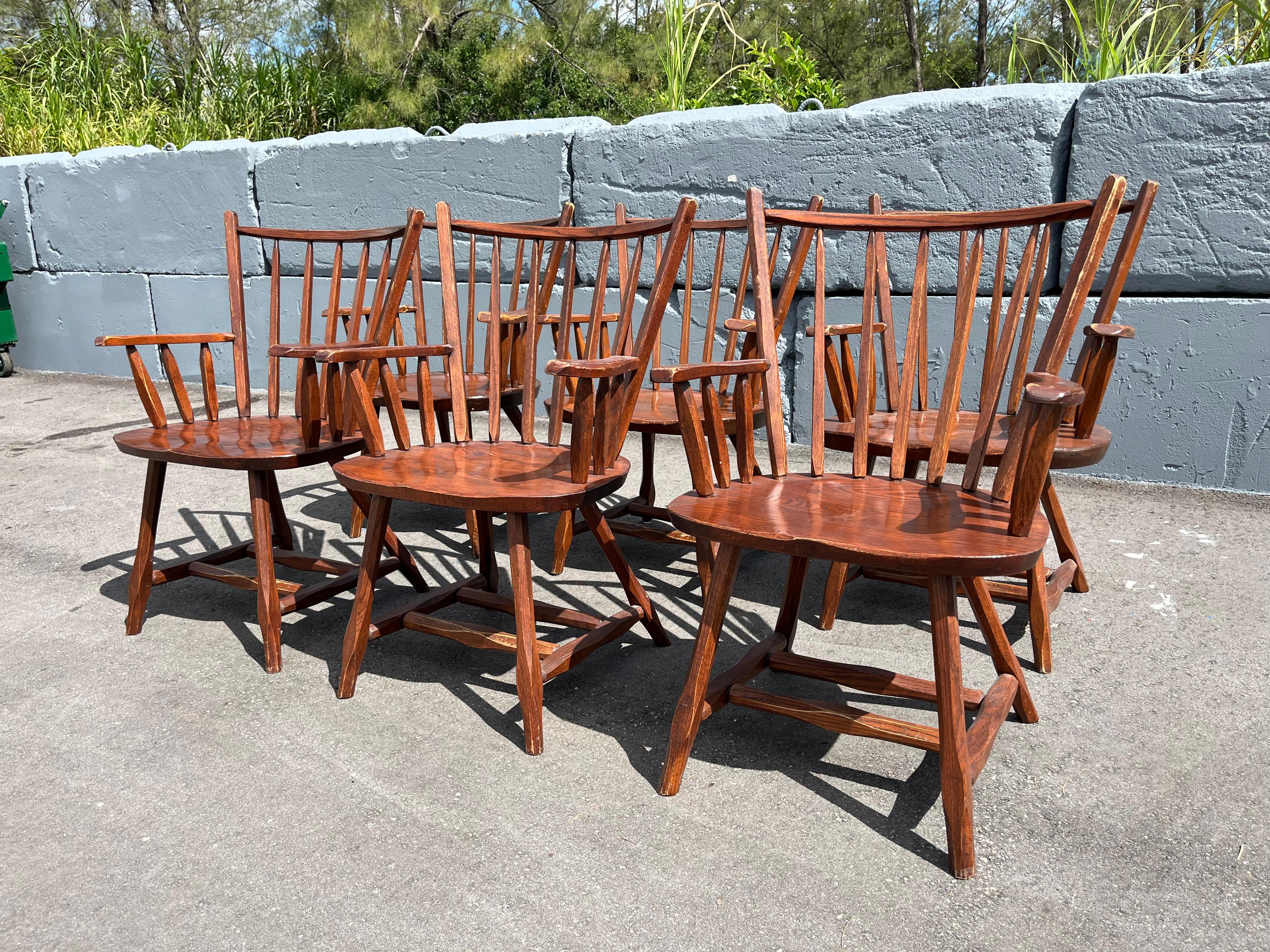 Set of Six Hunt Arm Chairs, Pine, Oak, NY For Sale 12