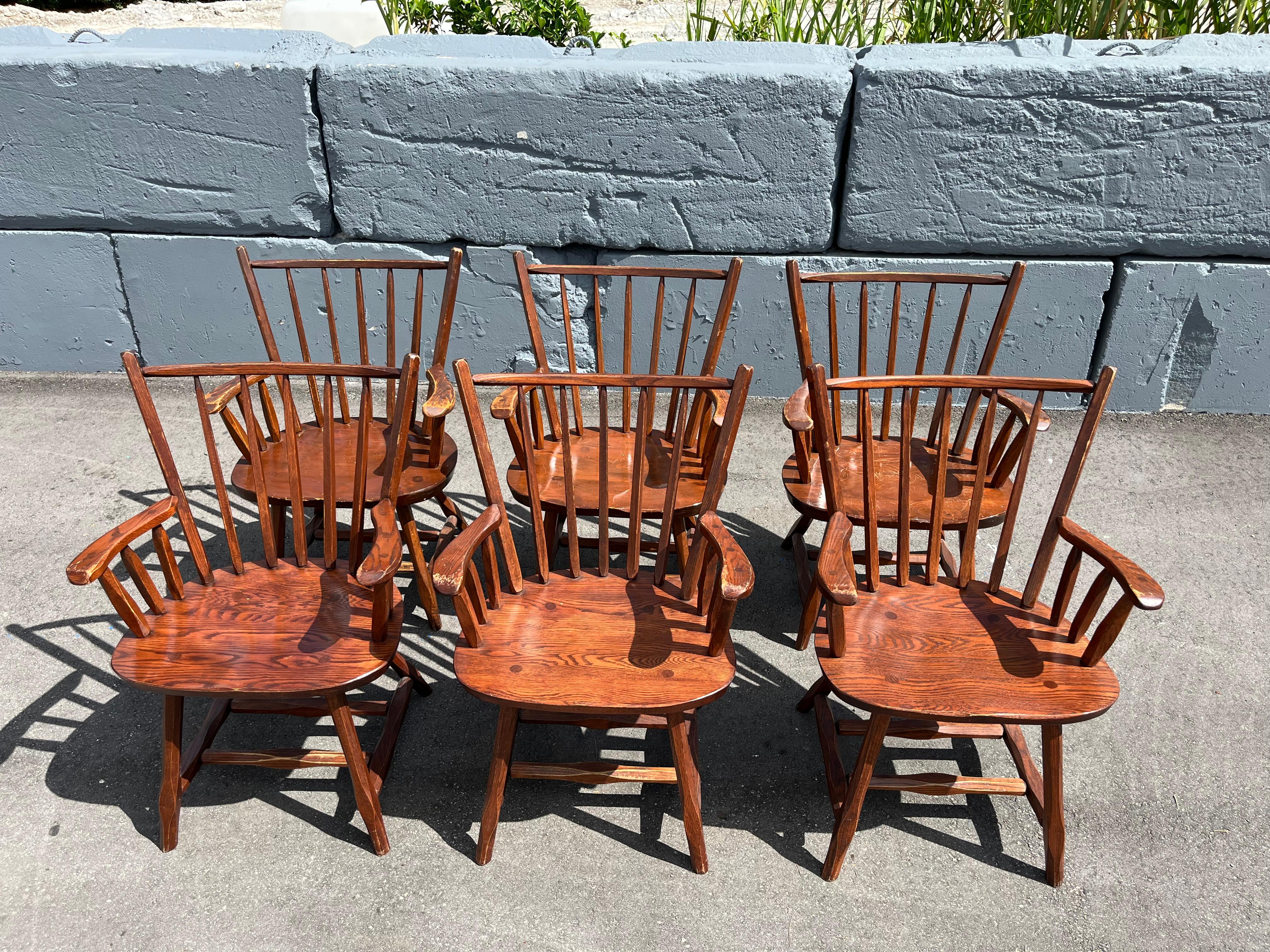 Set of Six Hunt Arm Chairs, Pine, Oak, NY For Sale 13