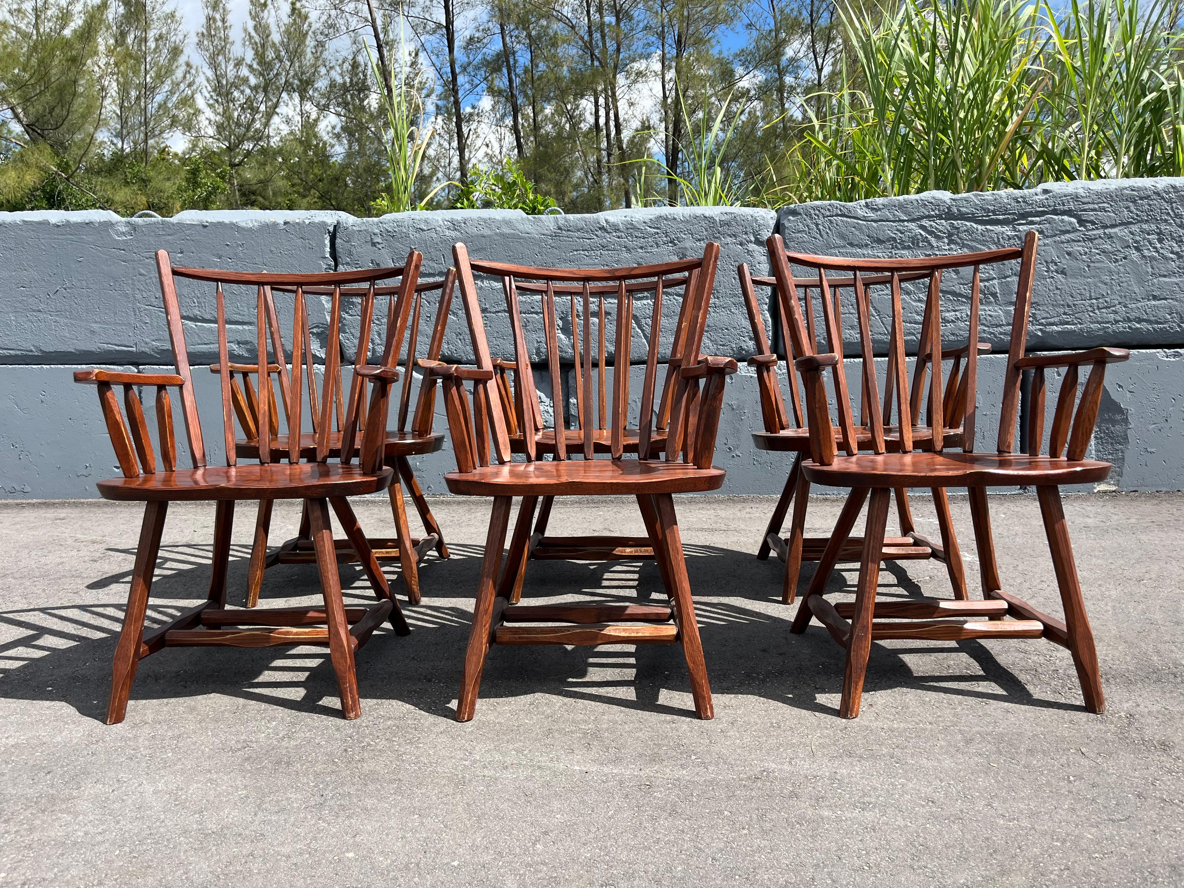 Set of Six Hunt Arm Chairs, Pine, Oak, NY For Sale 14
