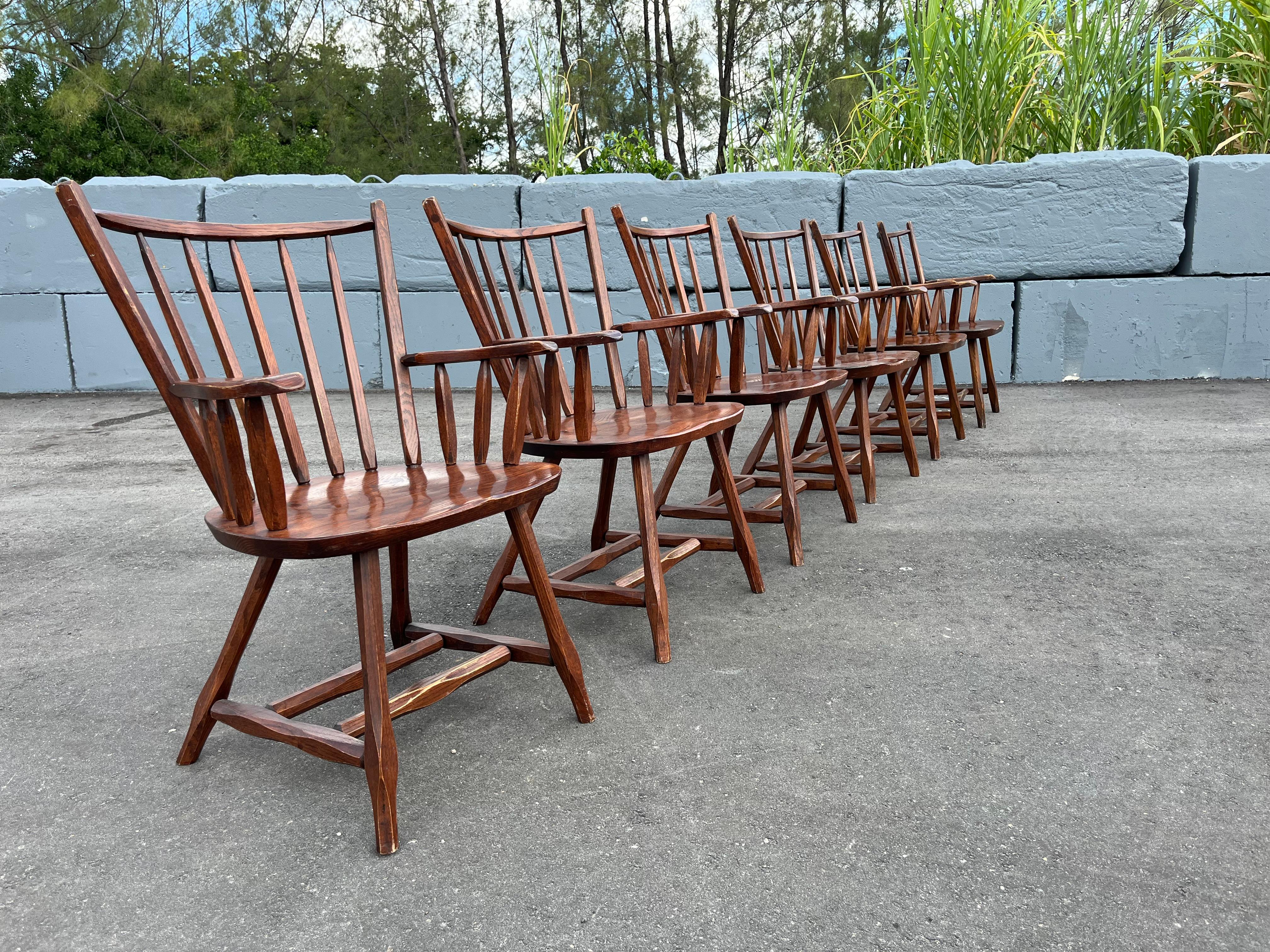 American Set of Six Hunt Arm Chairs, Pine, Oak, NY For Sale